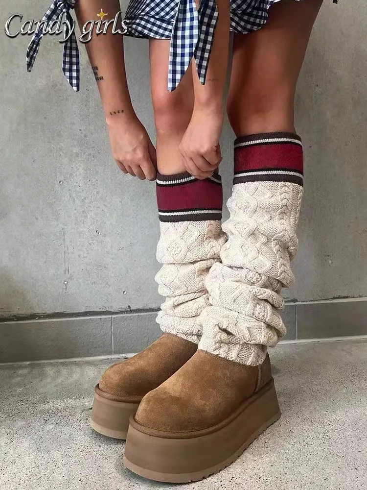 💰600 UGG sheepskin all-in-one snow boots 4045 UGG snow boots new winter pure hand-knitted wool socks and fur all-in-one warm anti-slip high cotton boots Color: maroon black Matching code: 35-40